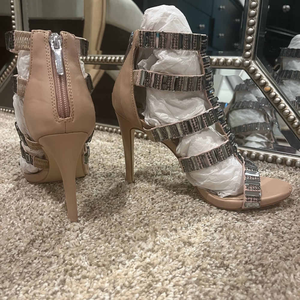 Gorgeous jeweled nude heels